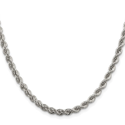 Sterling Silver Rhodium-plated 4.3mm Solid Rope Chain Necklace 22"