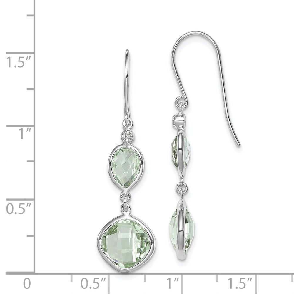 Sterling Silver Rhodium Plated Diamond and Green Quartz Dangle Earrings