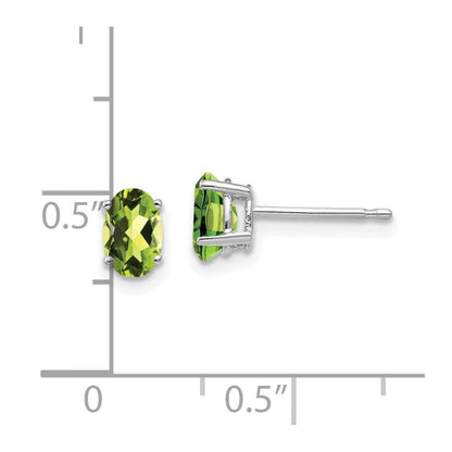 14k White Gold 6x4mm Oval Peridot Stud Earrings