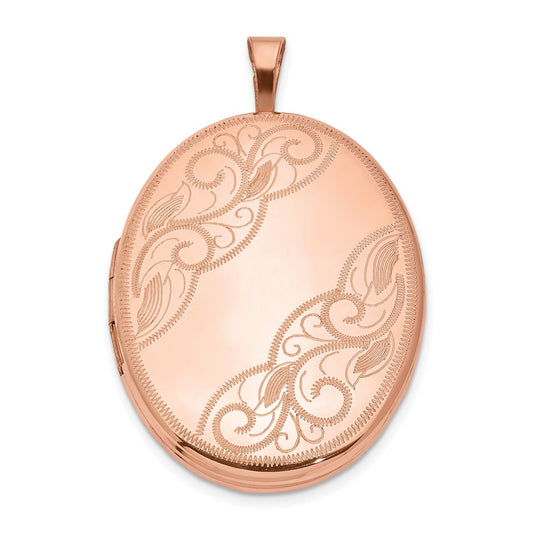 Sterling Silver Rose Gold-plated 26mm Swirled Oval Locket Pendant
