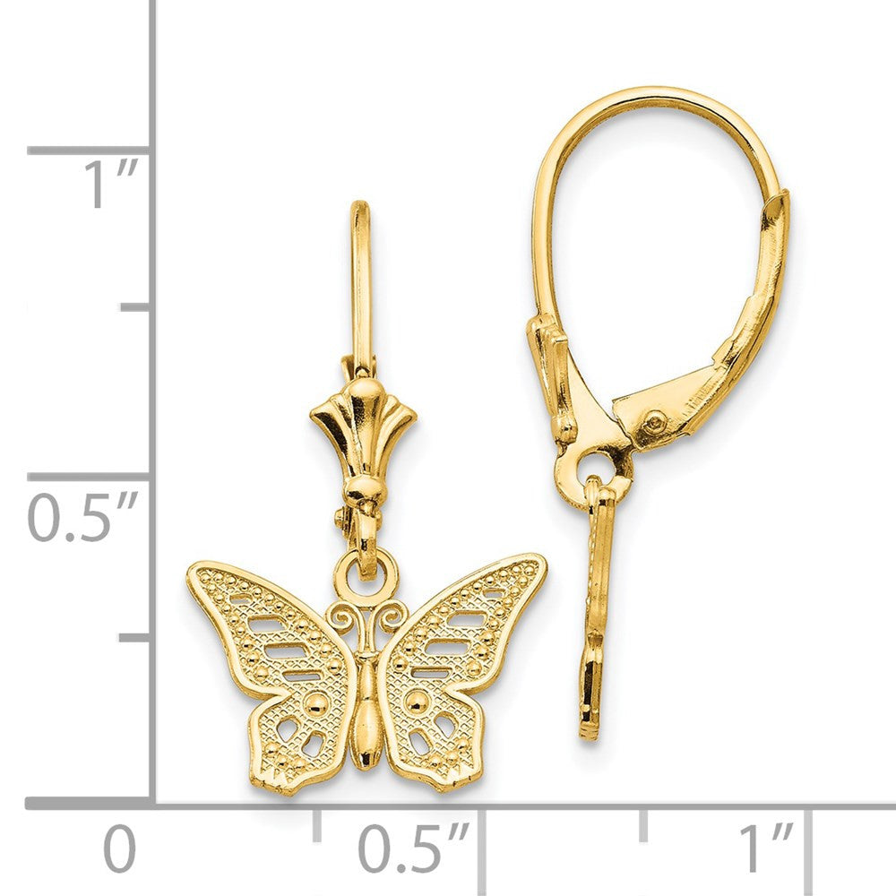 14k Yellow Gold Butterfly Leverback Drop & Dangle Earrings