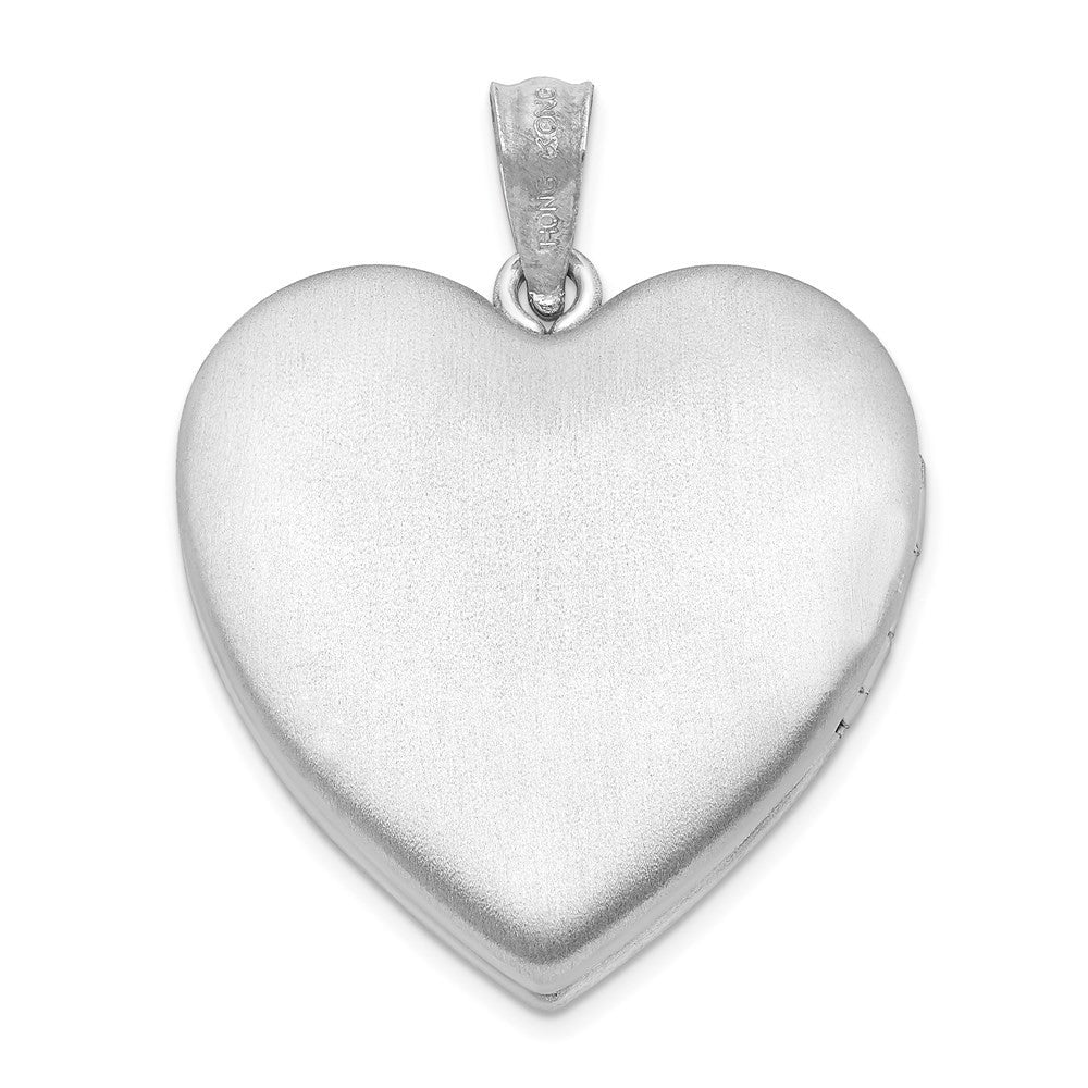 Sterling Silver 24mm Satin & Diamond-Cut Diamond Cross Heart Locket Pendant