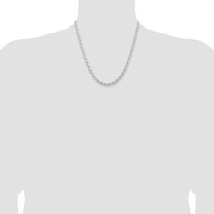 Sterling Silver 5mm Solid Rope Chain Necklace 20"
