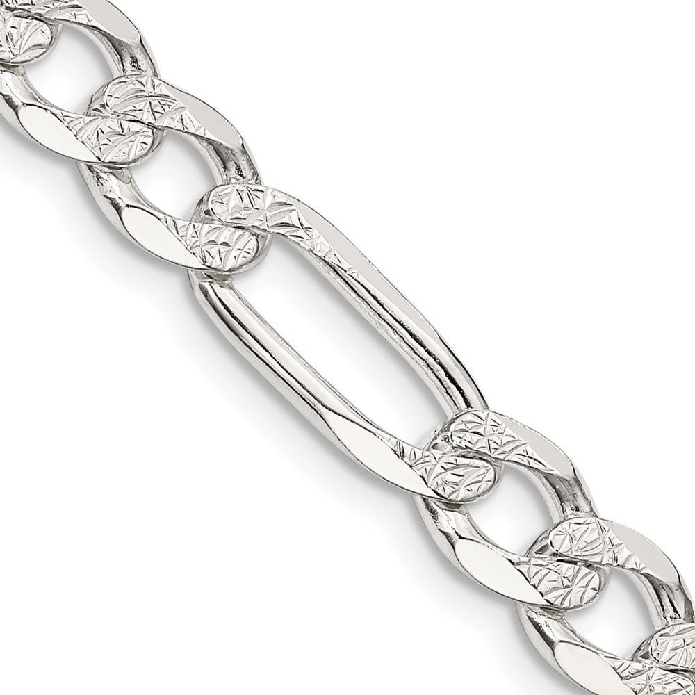 Sterling Silver 7.0mm Pav� Flat Figaro Chain Necklace 24"