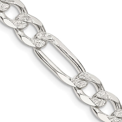 Sterling Silver 7.0mm Pav� Flat Figaro Chain Necklace 24"