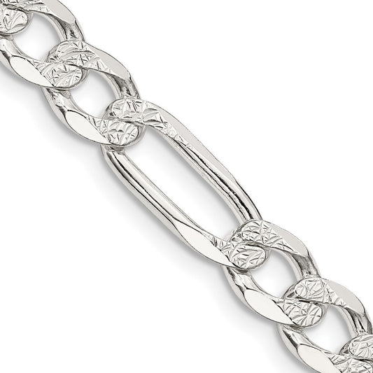 Sterling Silver 7.0mm Pav� Flat Figaro Chain Necklace 24"