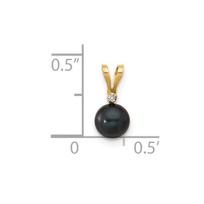14k Yellow Gold 6mm Black Round Akoya Saltwater Cultured Pearl & Diamond Pendant