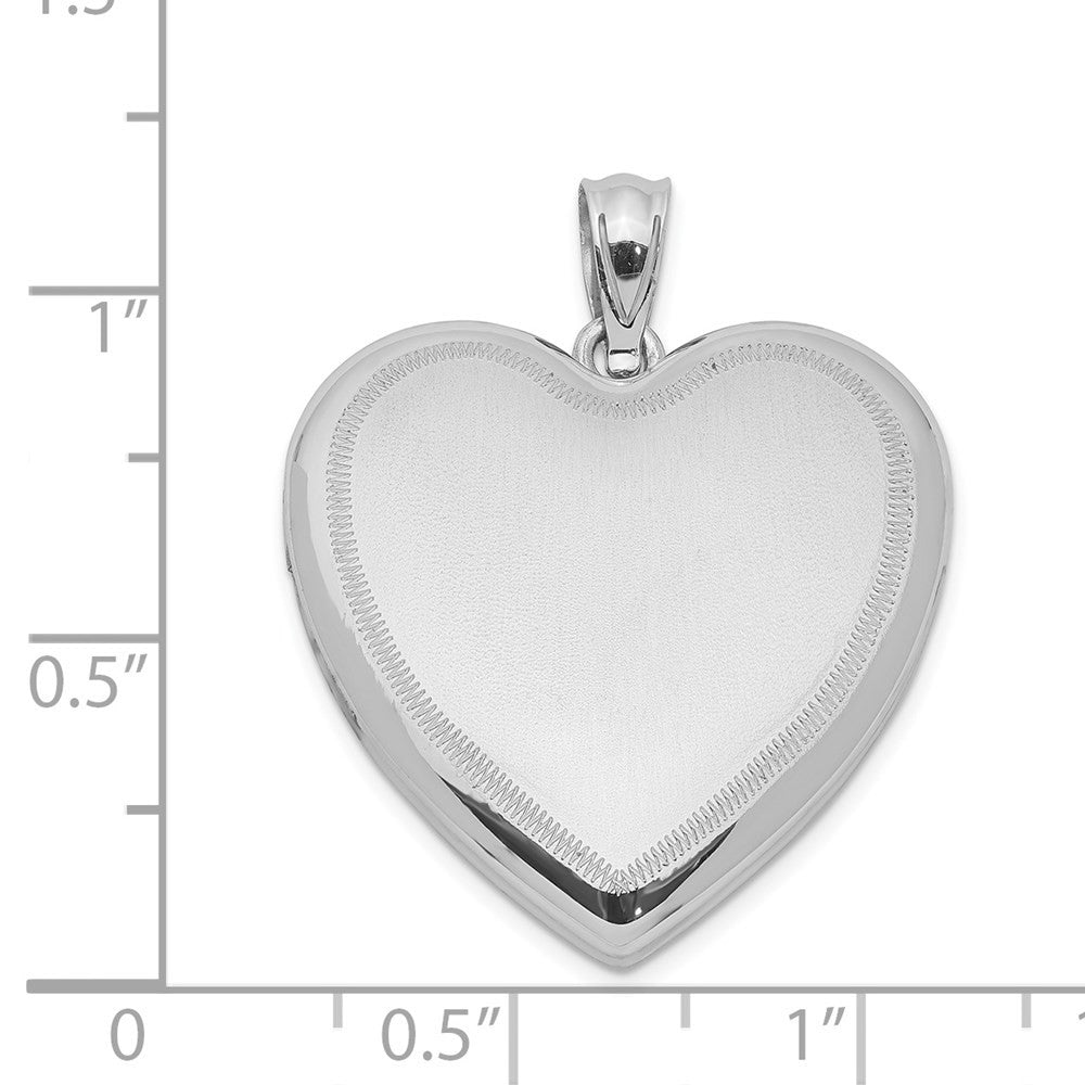 Sterling Silver Rhodium-plated Polished & Satin Heart Locket Pendant