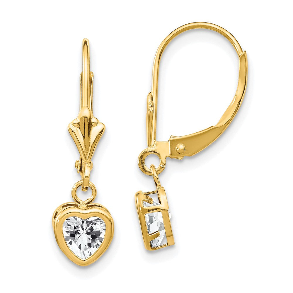 14k Yellow Gold 5mm Heart Cubic Zirconia Drop & Dangle Earrings