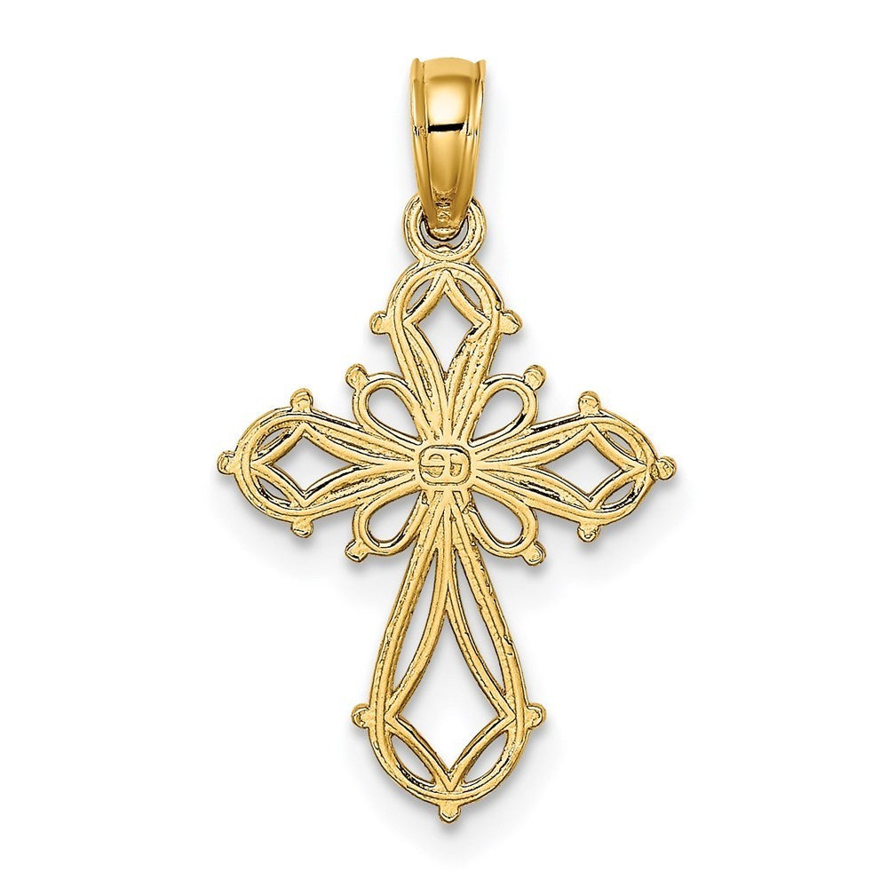 14k Yellow Gold Cut-Out Fancy Cross Charm Pendant