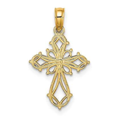 14k Yellow Gold Cut-Out Fancy Cross Charm Pendant