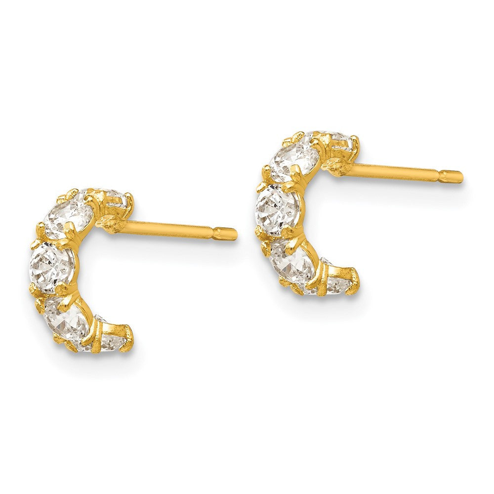 14k Yellow Gold CZ Children's Five Stone Hoop Post Earrings