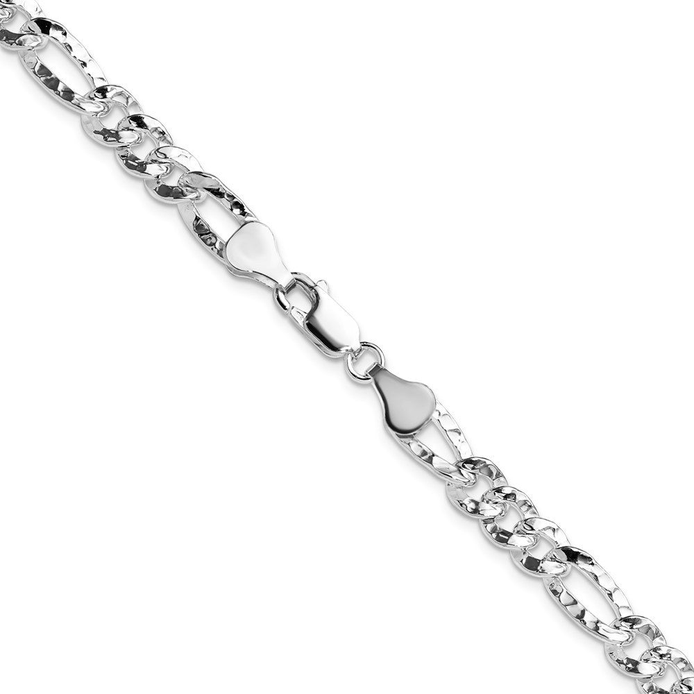 Sterling Silver 6.3mm Hammered Figaro Chain Necklace 18"