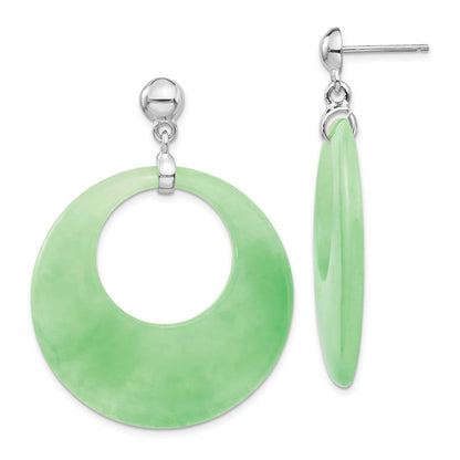 Sterling Silver Rhodium-plated Polished Jade Circle Dangle Earrings