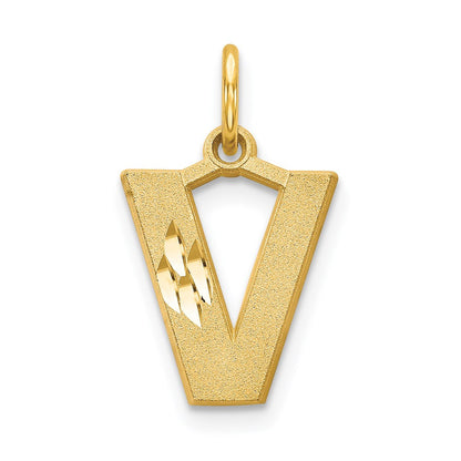 14k Yellow Gold Satin Diamond-cut Letter V Initial Charm Pendant