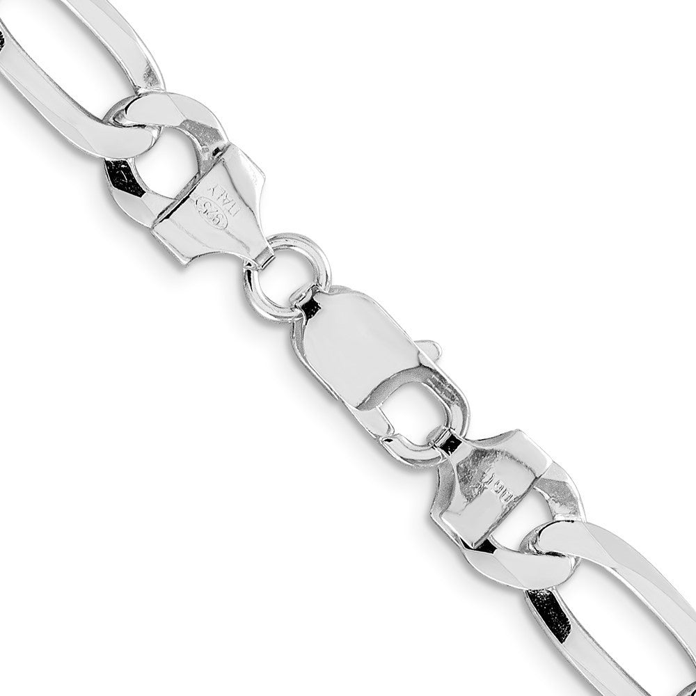 Sterling Silver Rhodium-plated Lightweight Flat Figaro Chain Necklace 24"