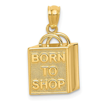 14k Yellow Gold Shopping Bag BORN TO SHOP Pendant