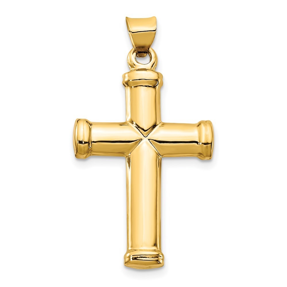 14k Yellow Gold Polished Stamping Cross Pendant