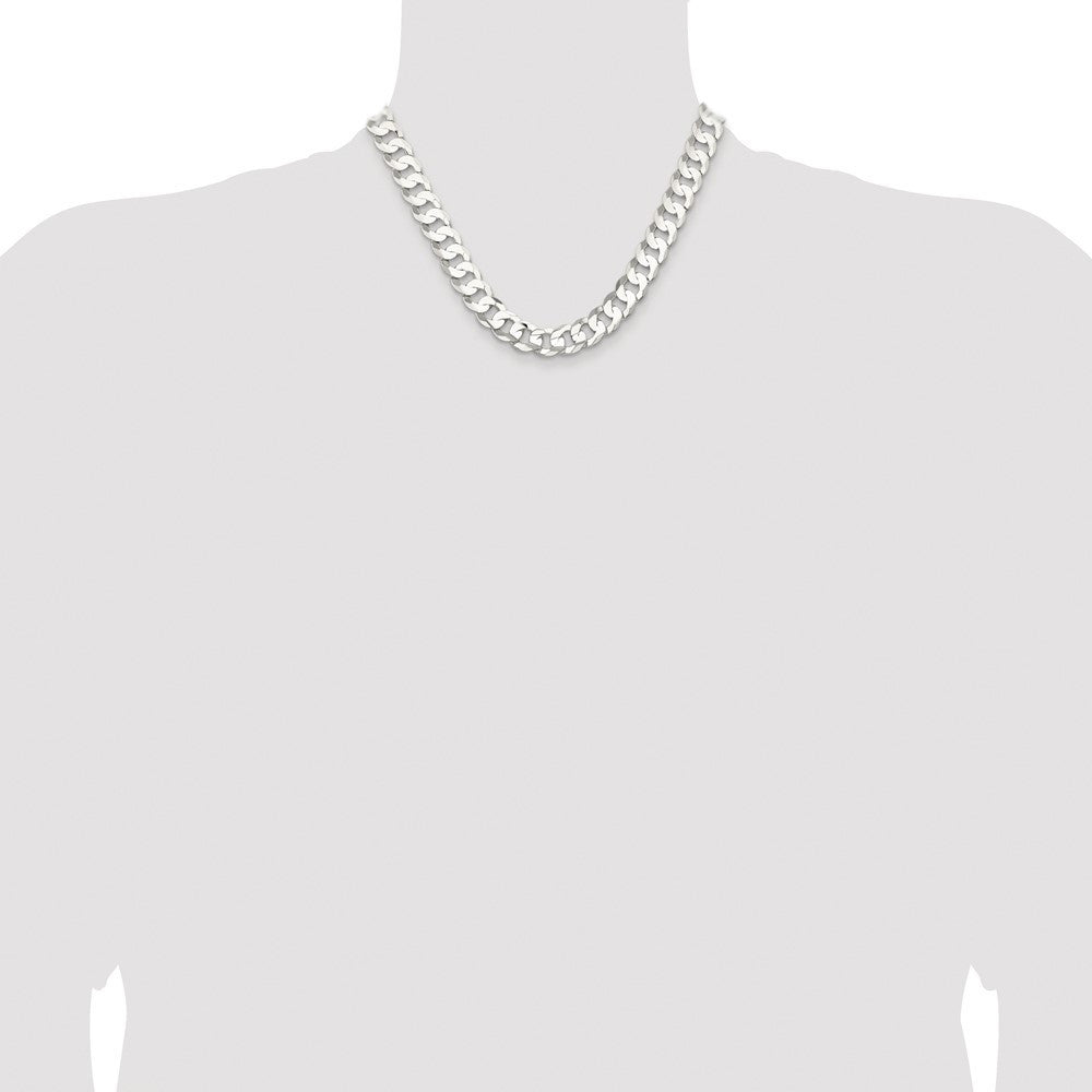 Sterling Silver Rhodium-plated 11.9mm Concave Beveled Curb Chain Necklace 18"