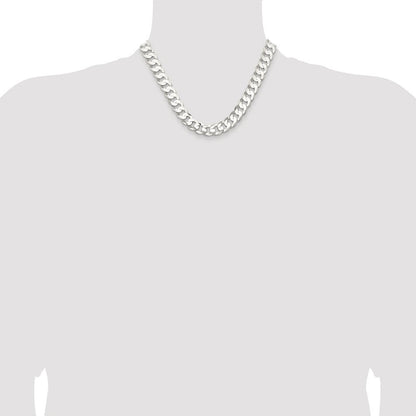 Sterling Silver Rhodium-plated 11.9mm Concave Beveled Curb Chain Necklace 18"