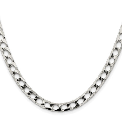 Sterling Silver 6.25mm Diamond-Cut Square Curb Chain Necklace 20"