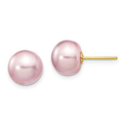 14k Yellow Gold 9-10mm Purple Button Freshwater Cultured Pearl Stud Earrings