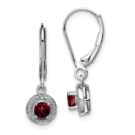Sterling Silver Rhodium-plated Diam. & Garnet Dangle Earrings