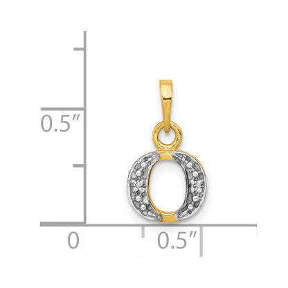 14k Yellow Gold with Rhodium Diamond Letter O Initial Pendant