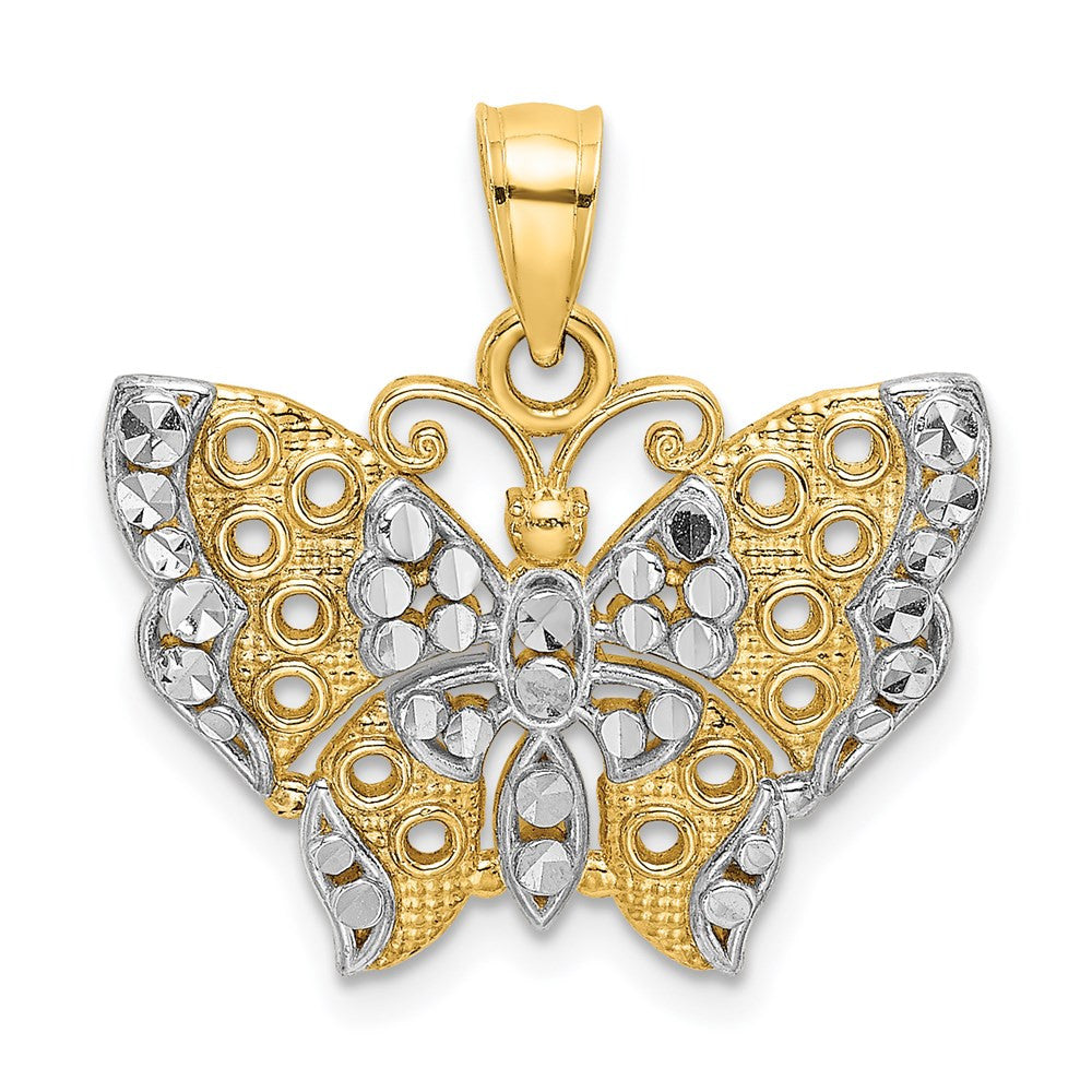 14k Yellow Gold Rhodium Cut-out Wings Butterfly Pendant