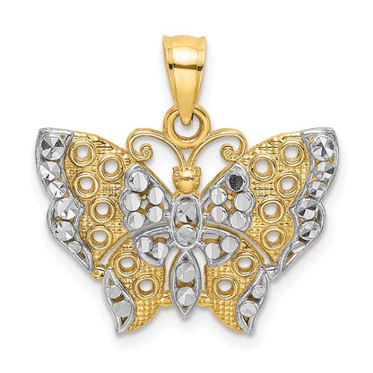 14k Yellow Gold Rhodium Cut-out Wings Butterfly Pendant