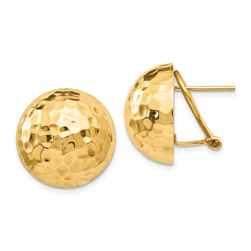14k Yellow Gold Hammered Omega Back Stud Earrings