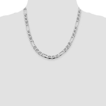 Sterling Silver Rhodium-plated 7.5mm Figaro Anchor Chain Necklace 20"