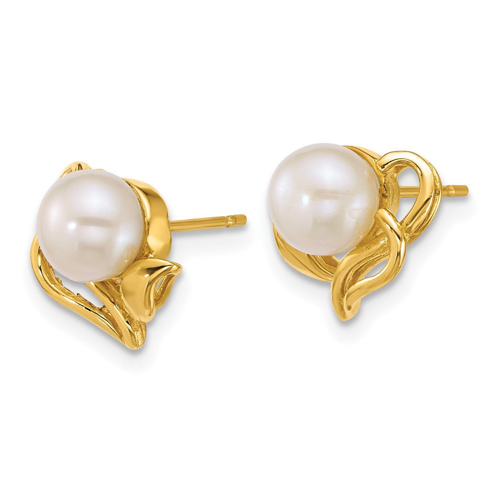 14k Yellow Gold 6-7mm Button Freshwater Cultured Pearl Flower Stud Earrings