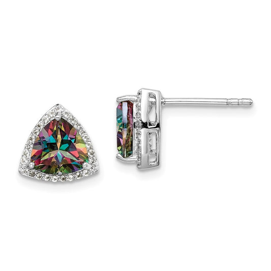 Sterling Silver Rhodium-plated Trillion Mystic Fire/White Topaz Dangle Earrings
