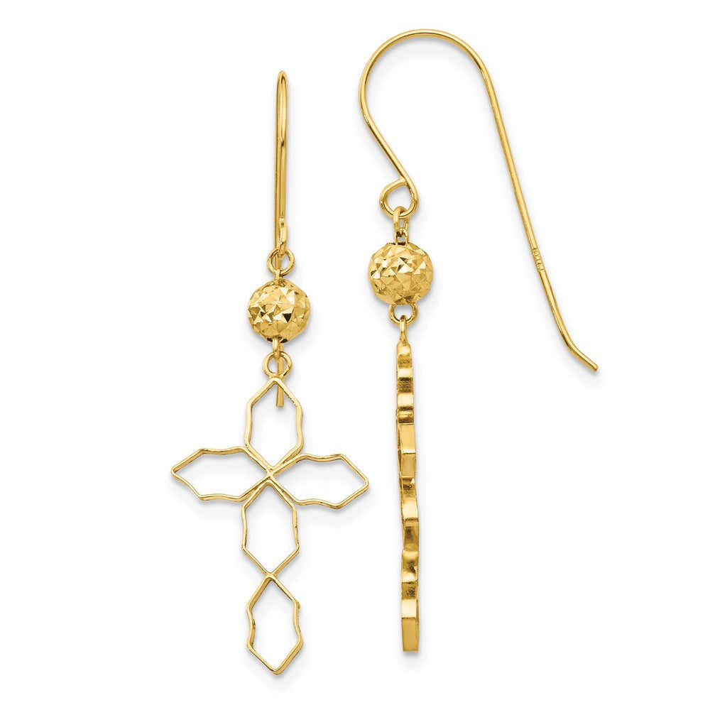 14k Yellow Gold Cross Dangle Earrings