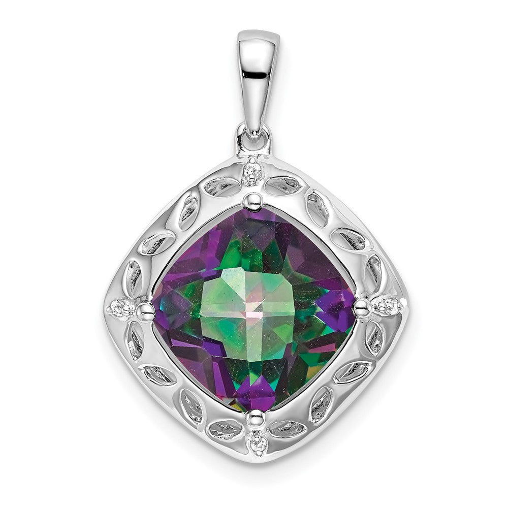 Sterling Silver Rhodium-plated Mystic Fire Topaz & Diamond Pendant