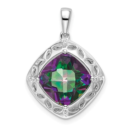 Sterling Silver Rhodium-plated Mystic Fire Topaz & Diamond Pendant