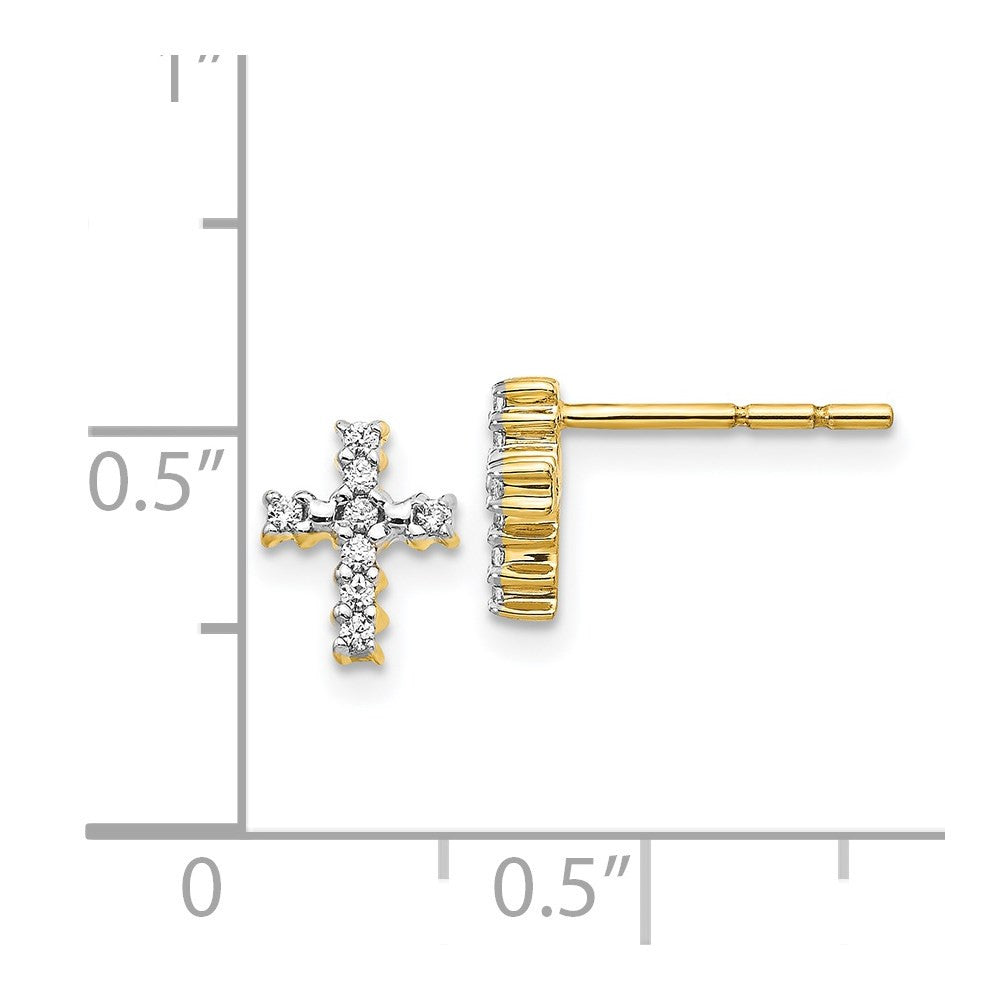 14k Yellow Gold Polished Diamond Cross Button Stud Earrings