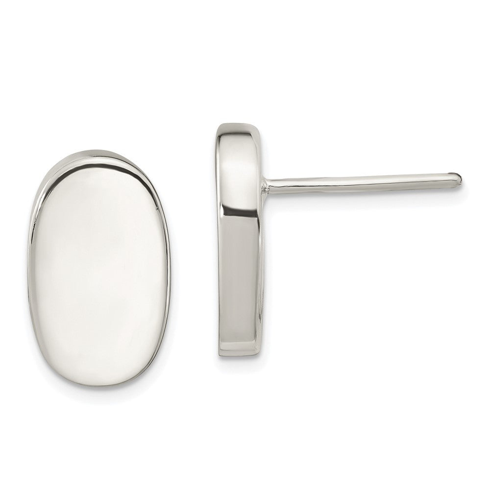 Sterling Silver Polished Oval Button Stud Earrings