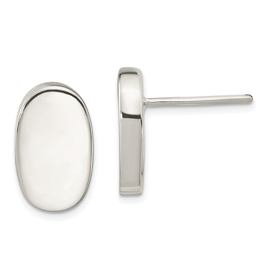Sterling Silver Polished Oval Button Stud Earrings