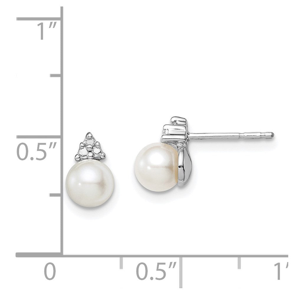 Sterling Silver Rhod Plated Diamond and FW Cultured Pearl Ear