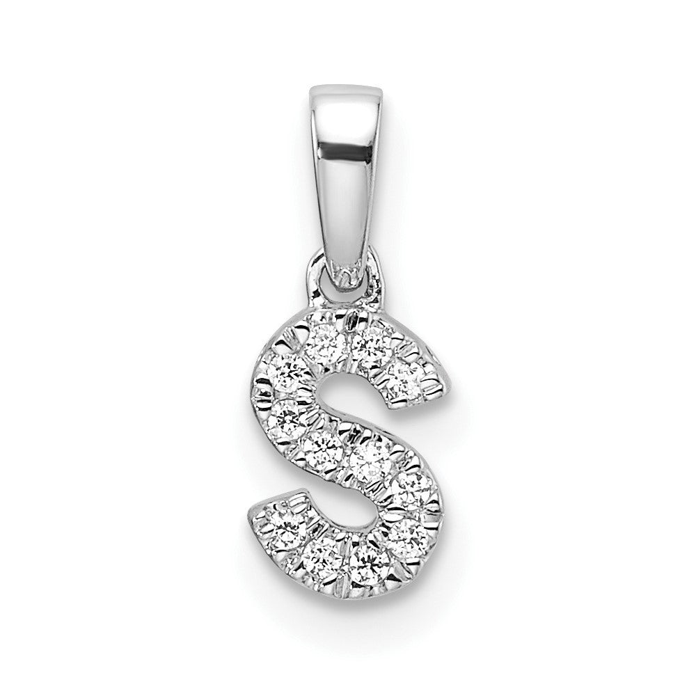14k White Gold Diamond Letter S Initial with Bail Pendant