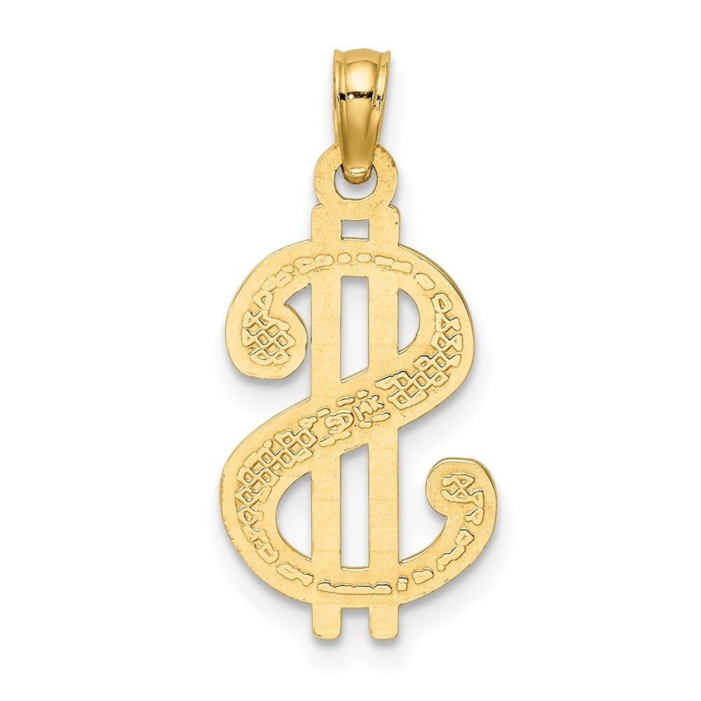 14k Yellow Gold Textured Dollar Sign Charm Pendant
