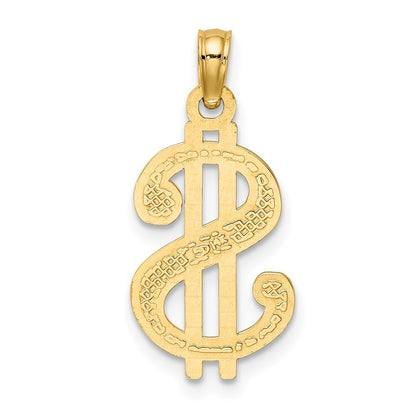 14k Yellow Gold Textured Dollar Sign Charm Pendant
