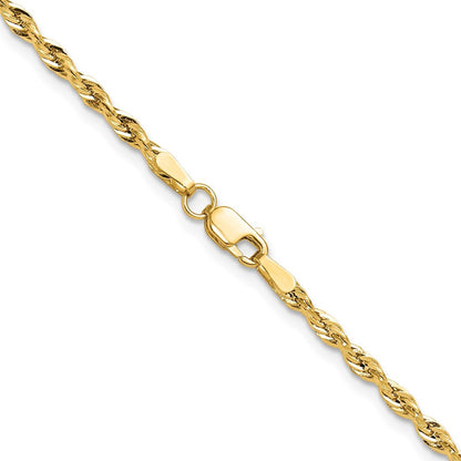 14k Yellow Gold 2.5mm Semi-Solid Rope Chain Necklace 22"