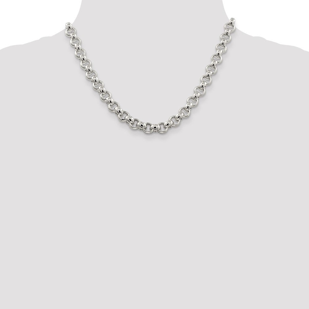 Sterling Silver 9.5mm Semi-solid Rolo Chain Necklace 18"