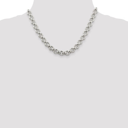 Sterling Silver 9.5mm Semi-solid Rolo Chain Necklace 18"