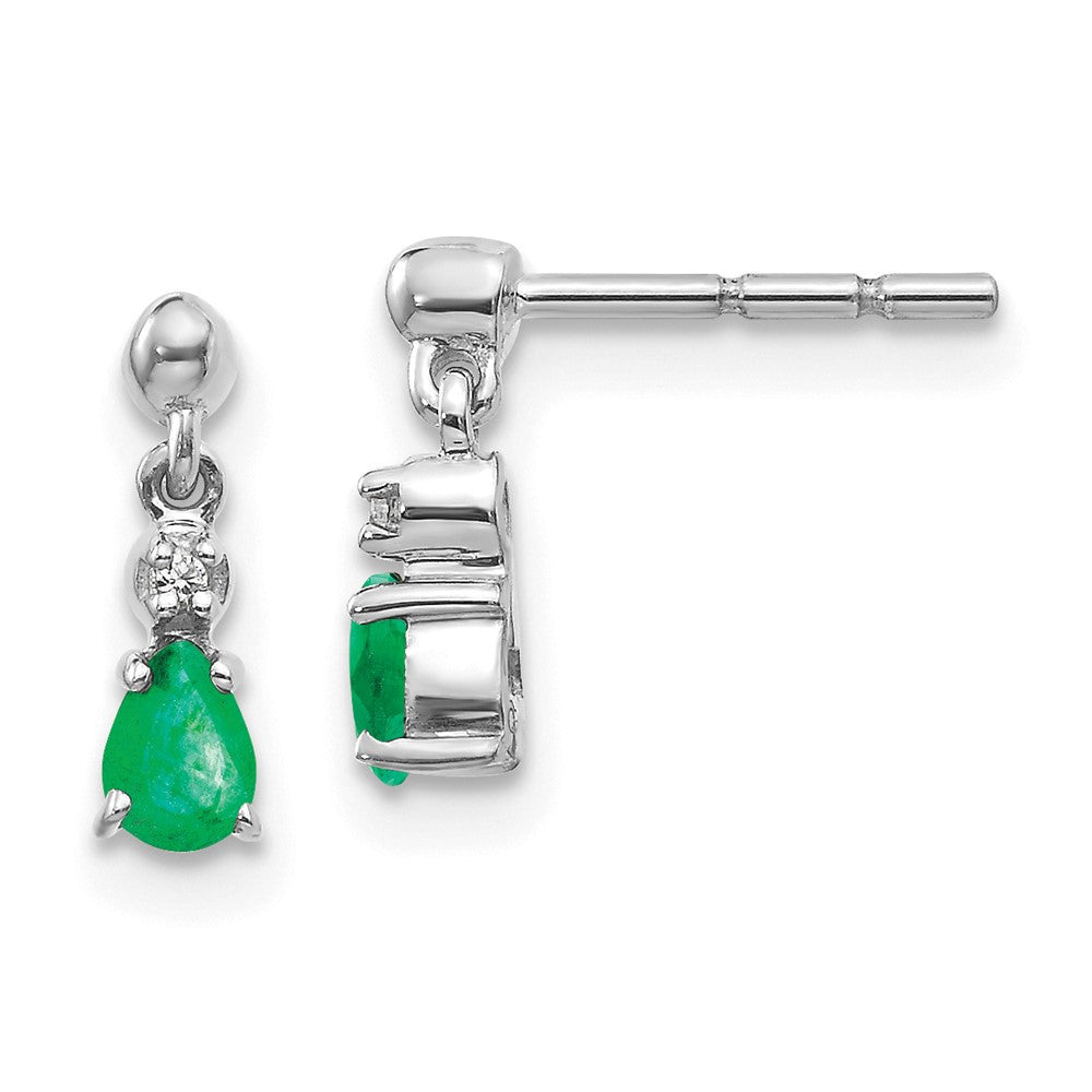 14k White Gold Emerald and Diamond Dangle Earrings