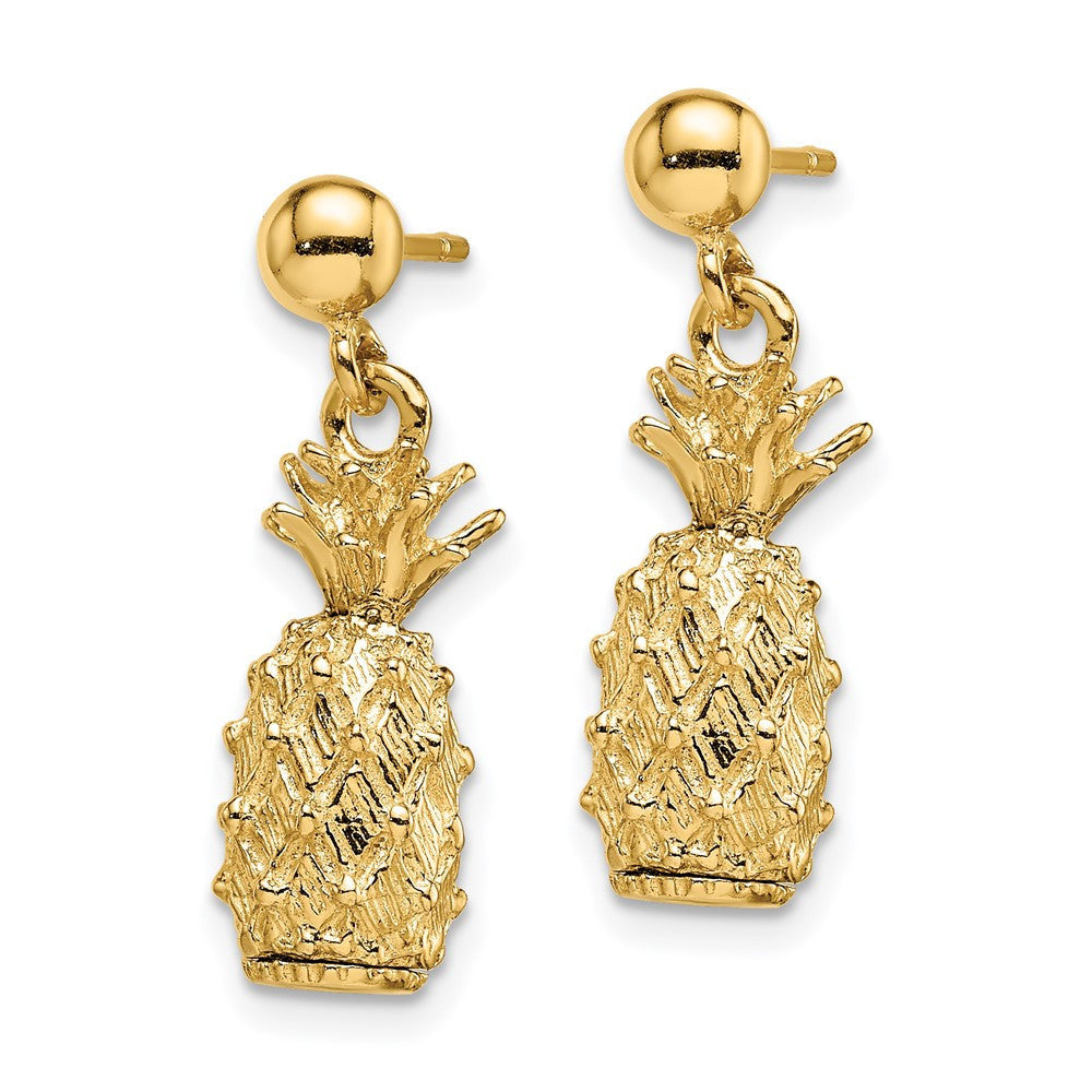 14k Yellow Gold 3-D Pineapple Dangle Earrings