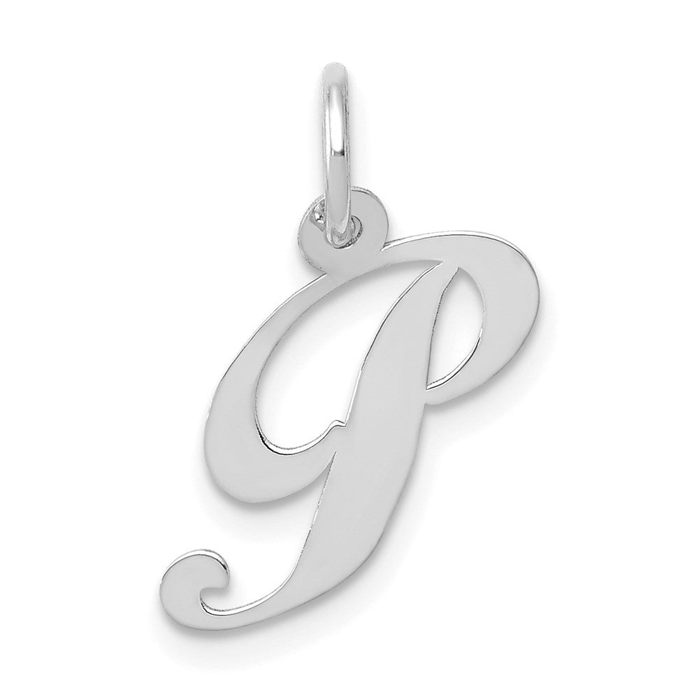 14k White Gold Small Fancy Script Letter P Initial Charm Pendant